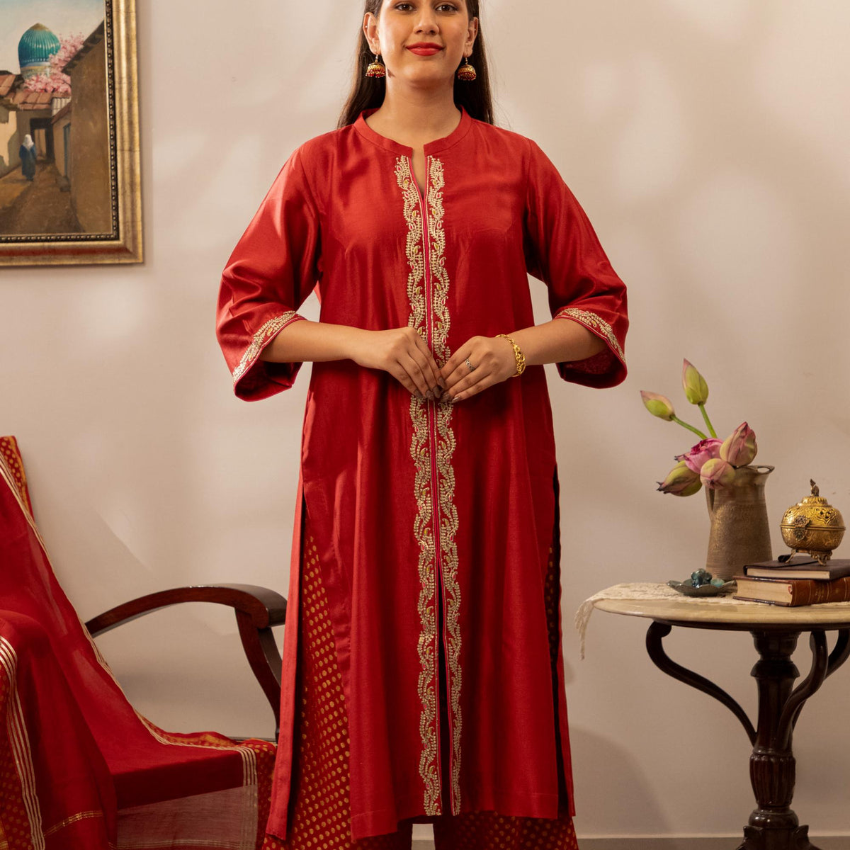Lal Sunheri Kurta Set – indiecottonroute