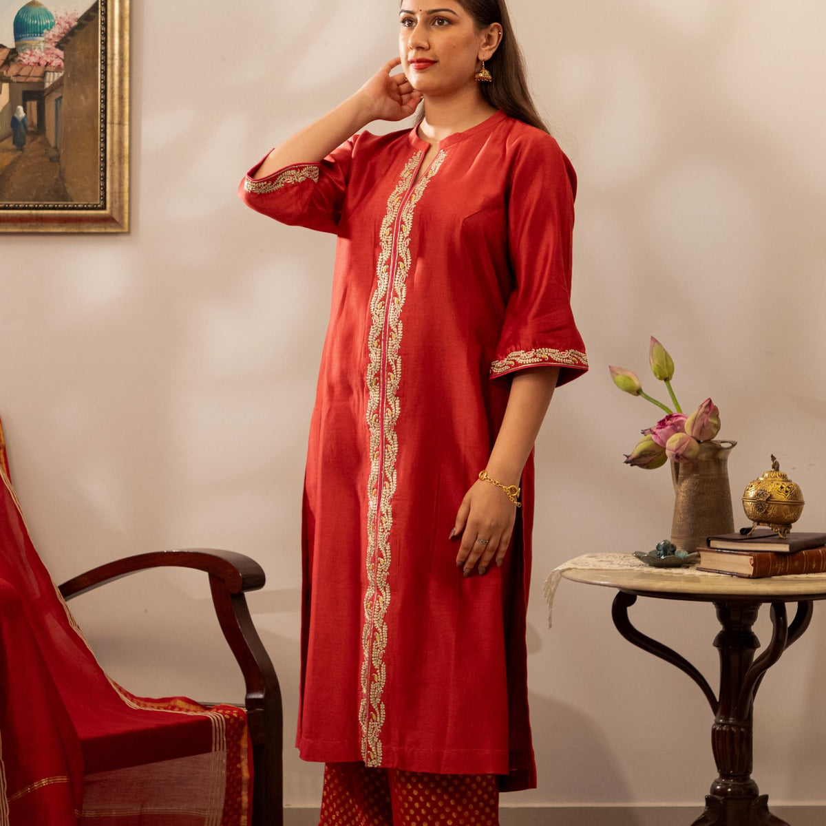 Lal Sunheri Kurta Set – indiecottonroute