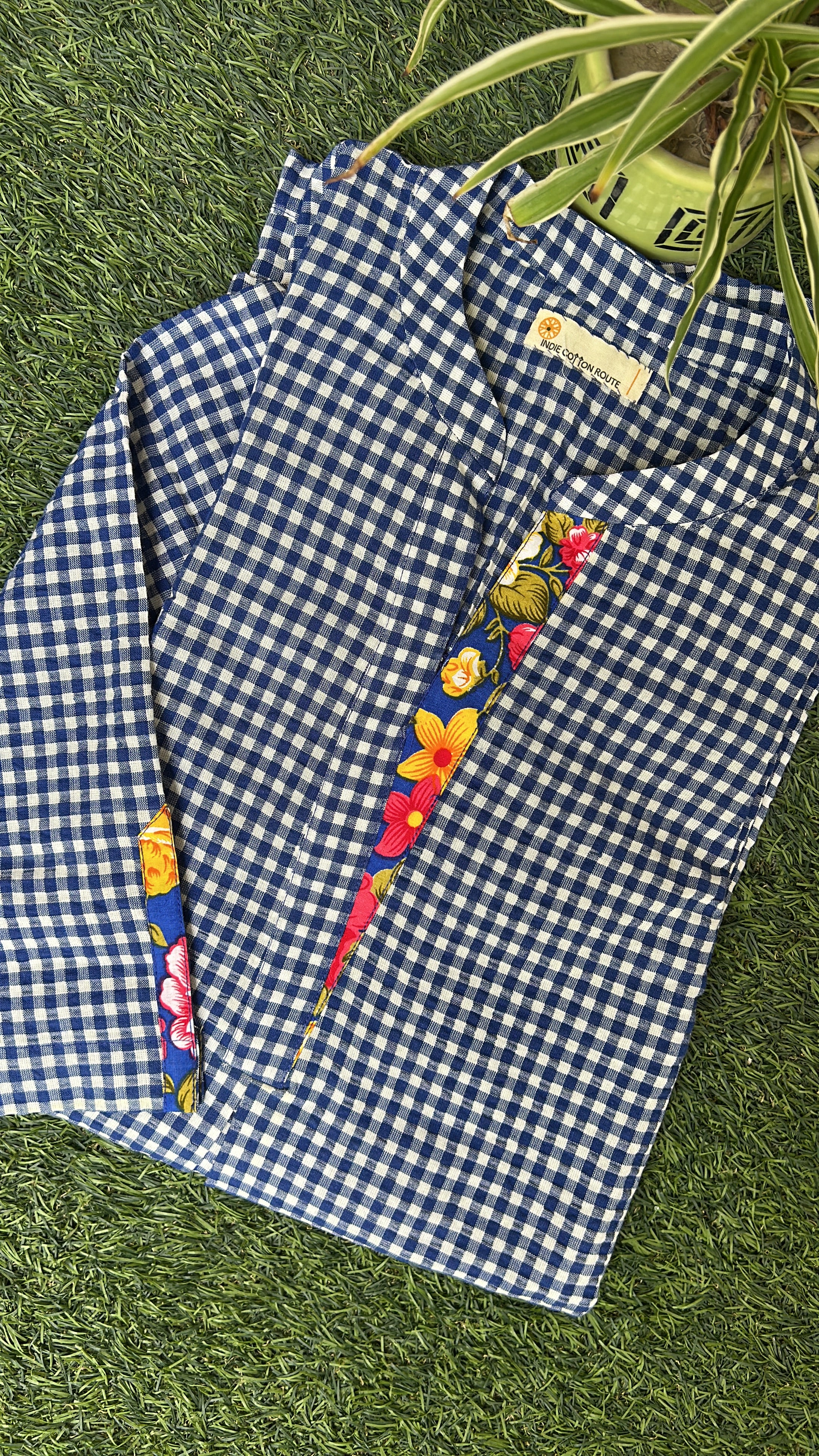 Indigo Check Top