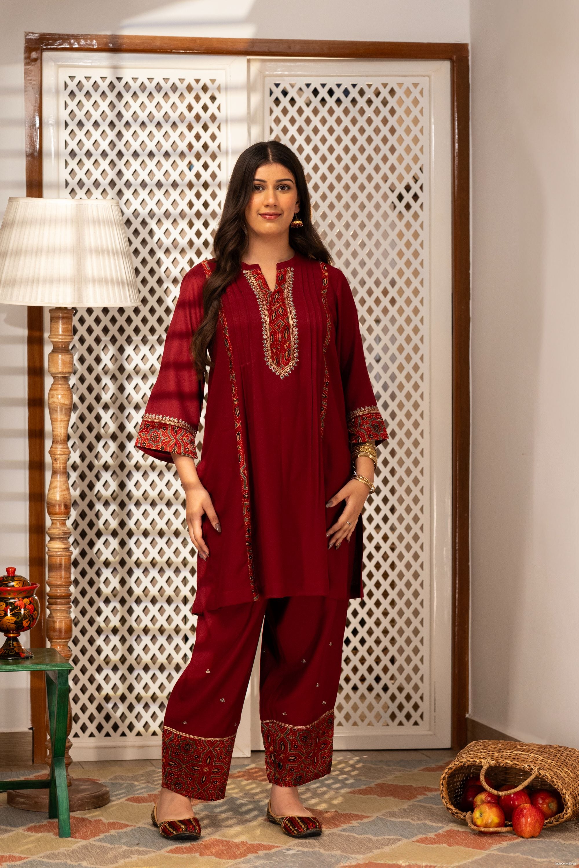 Scarlet Ajrak Kurta Set
