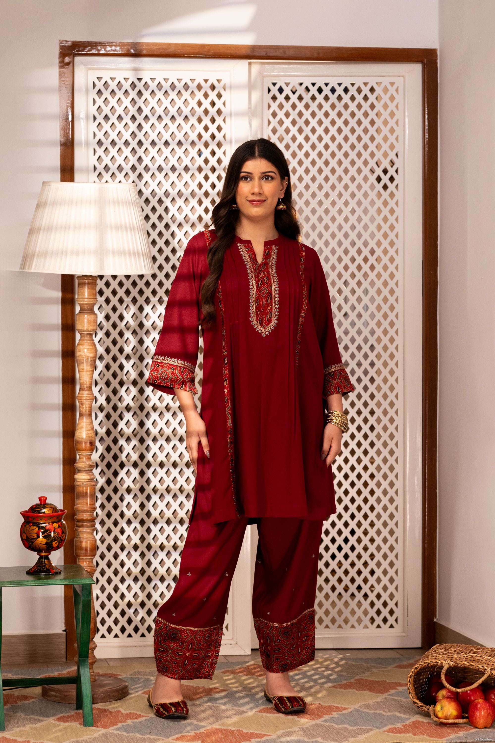 Scarlet Ajrak Kurta Set