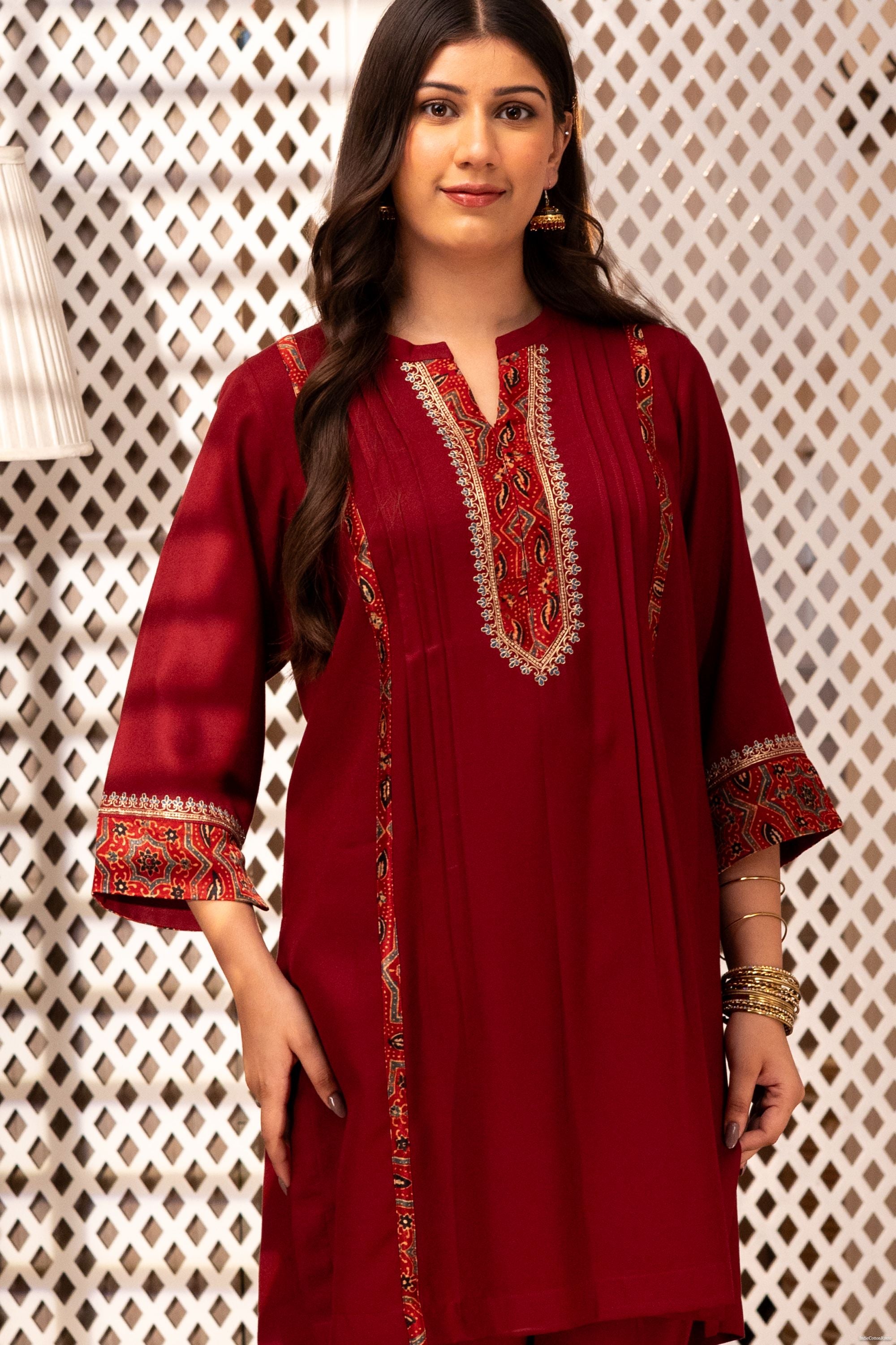 Scarlet Ajrak Kurta Set