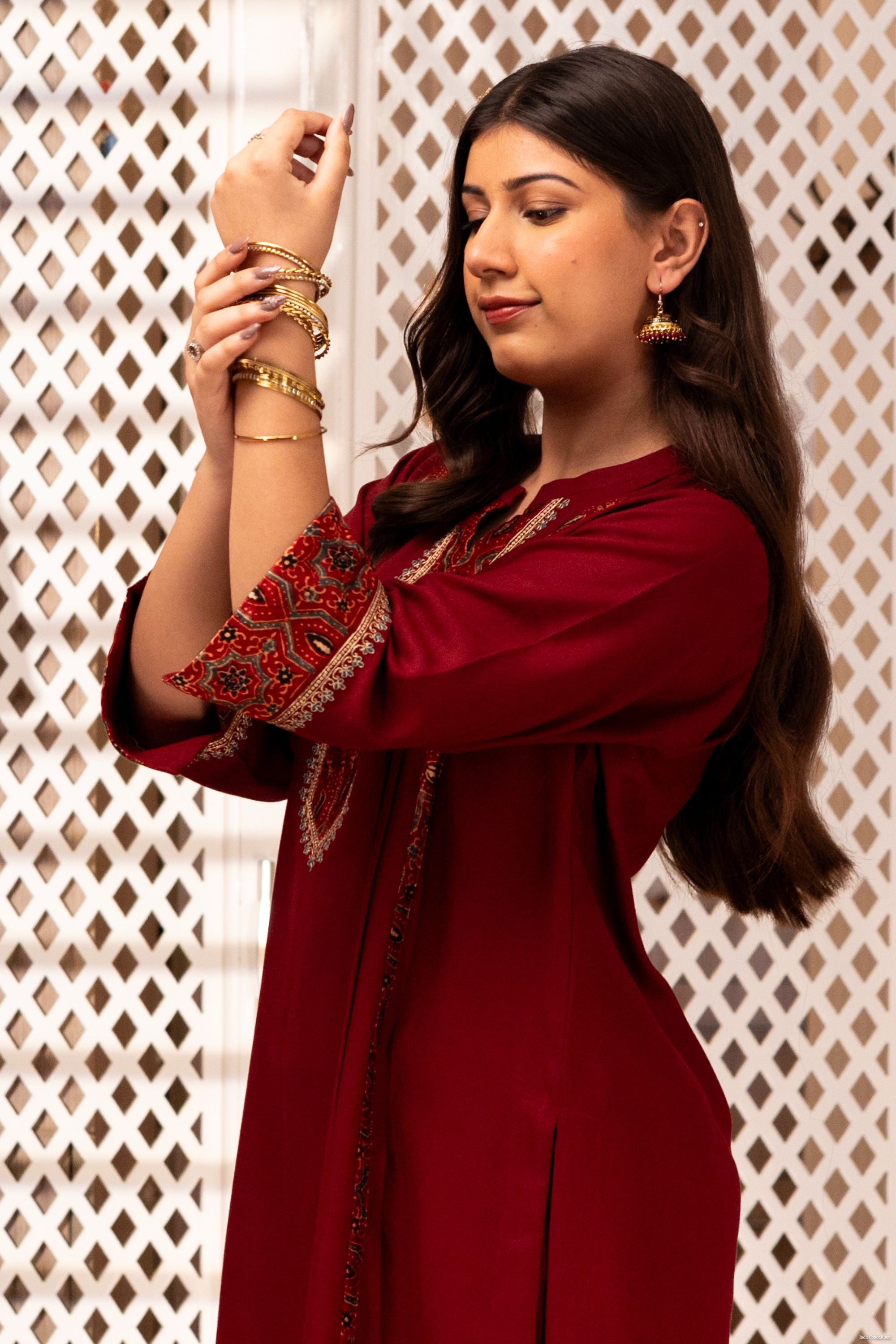 Scarlet Ajrak Kurta Set