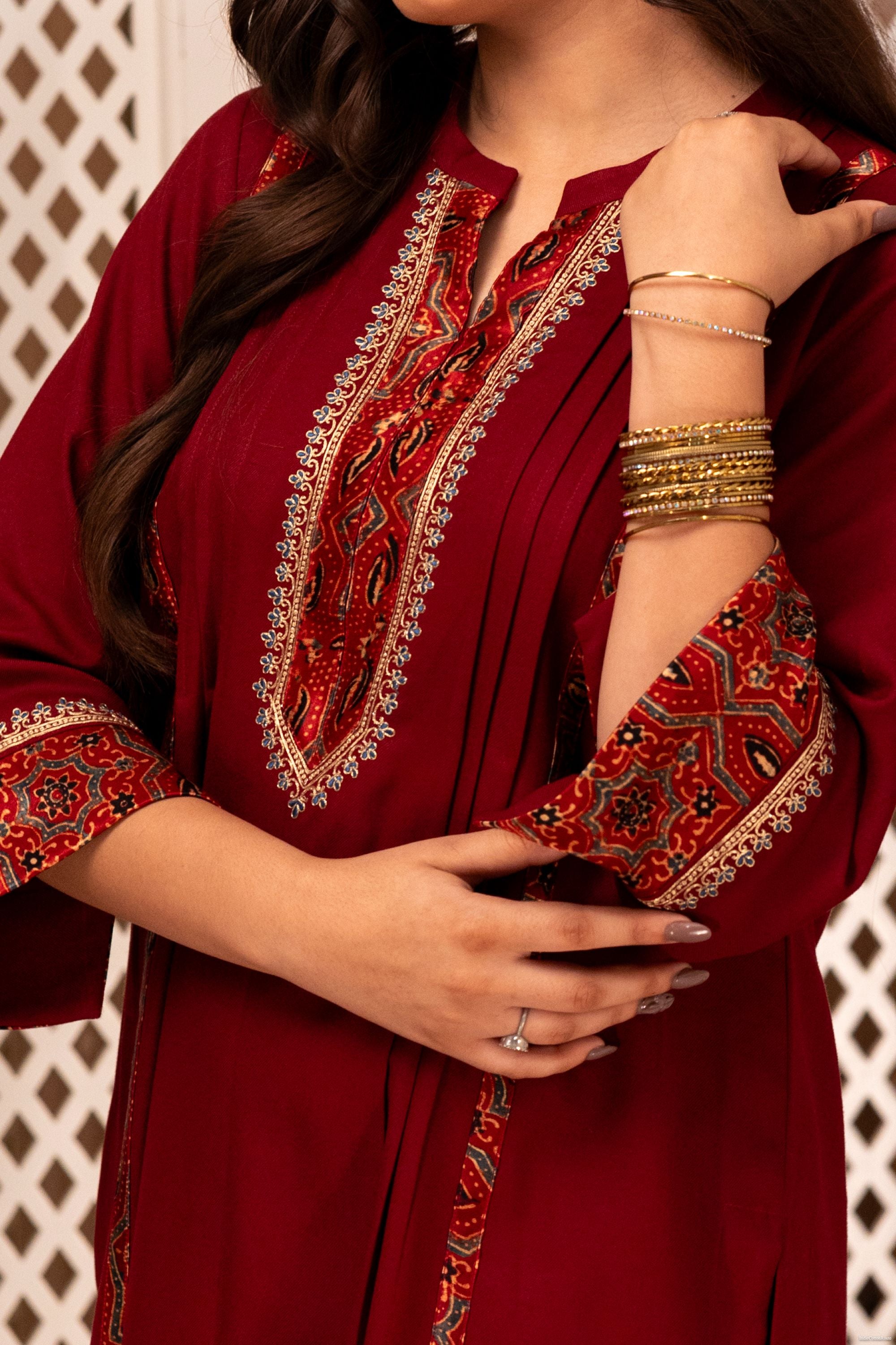 Scarlet Ajrak Kurta Set