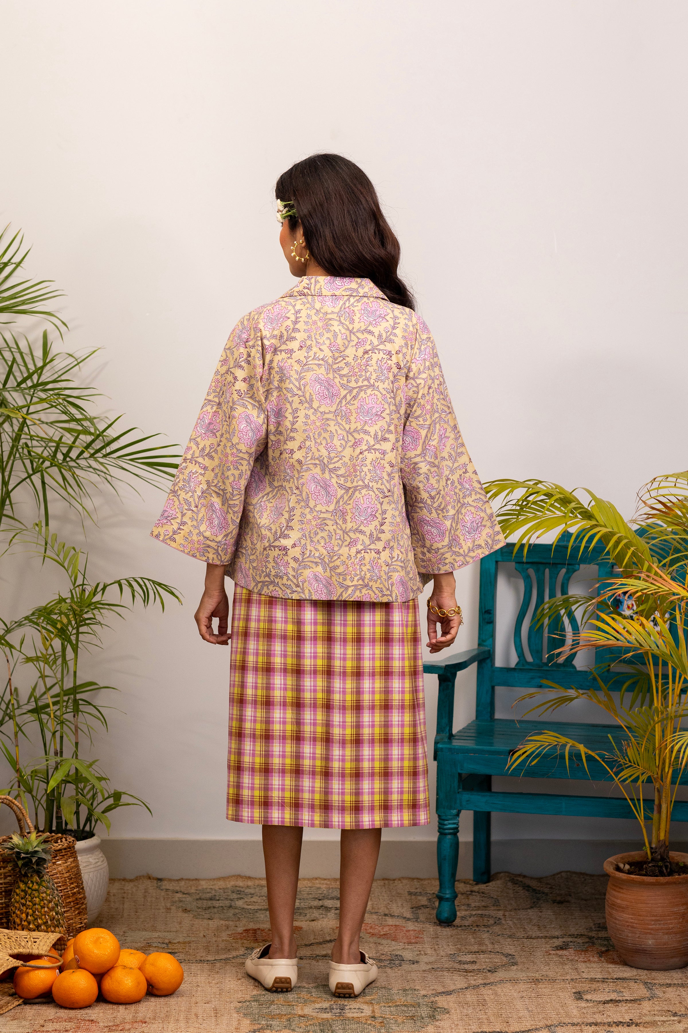 Sunrise Check Dress with Floral Overlay