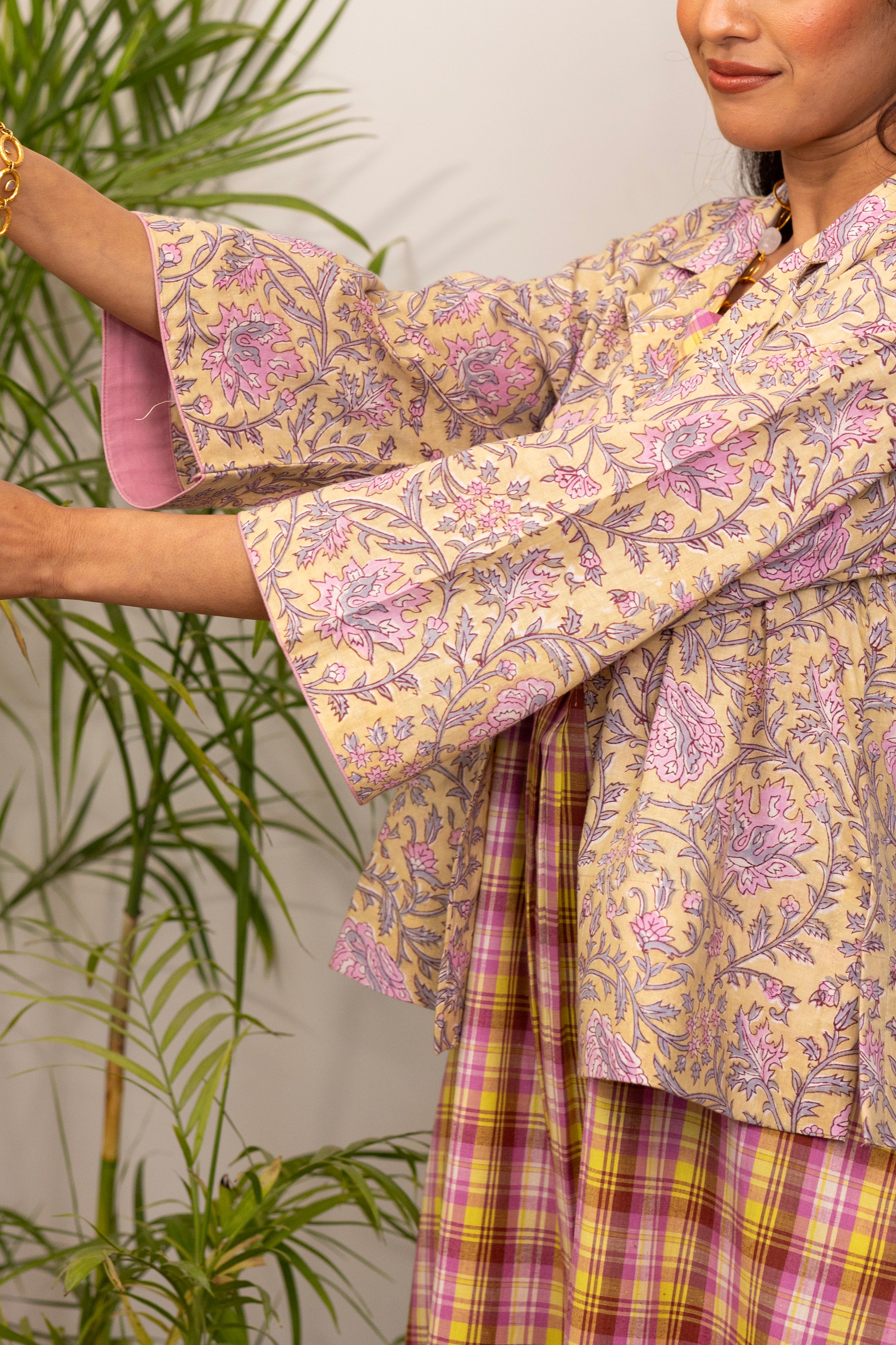 Sunrise Check Dress with Floral Overlay