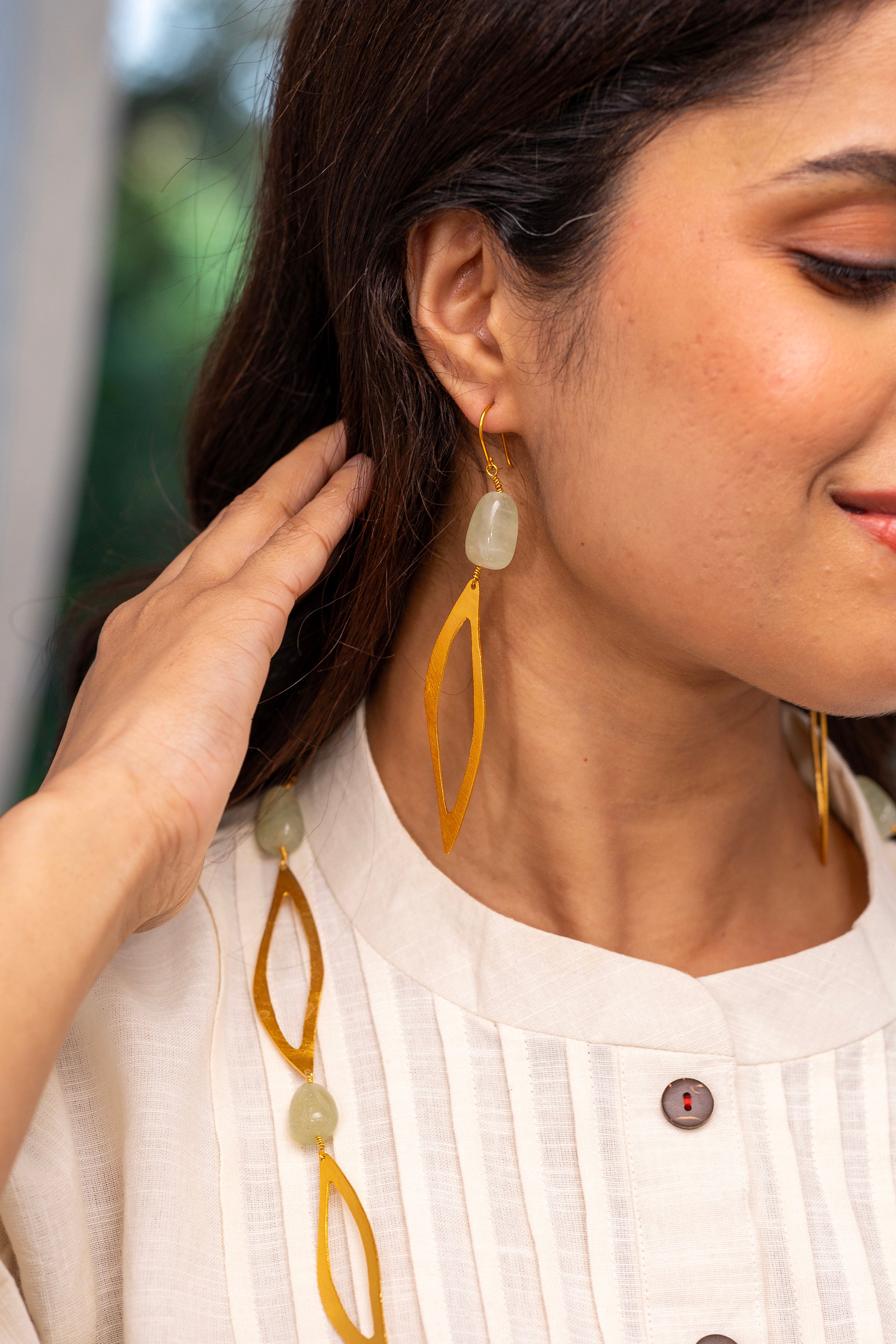 Eventurine Leaf Earring