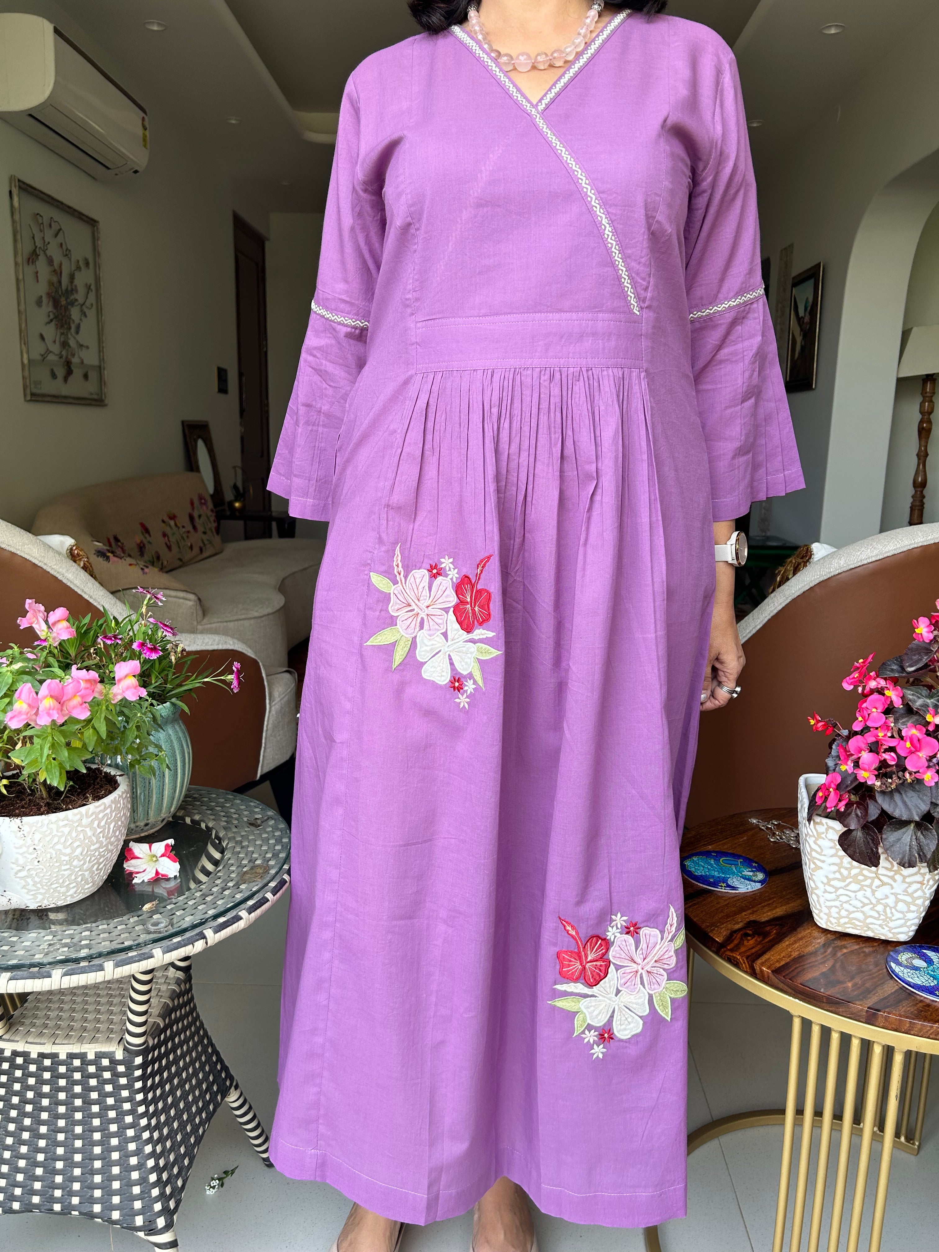 purple floral soft cotton dress