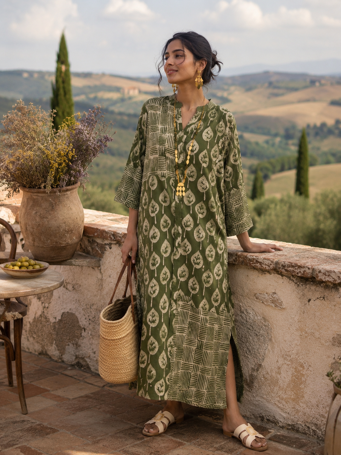 Olive Bloom Batik Dress