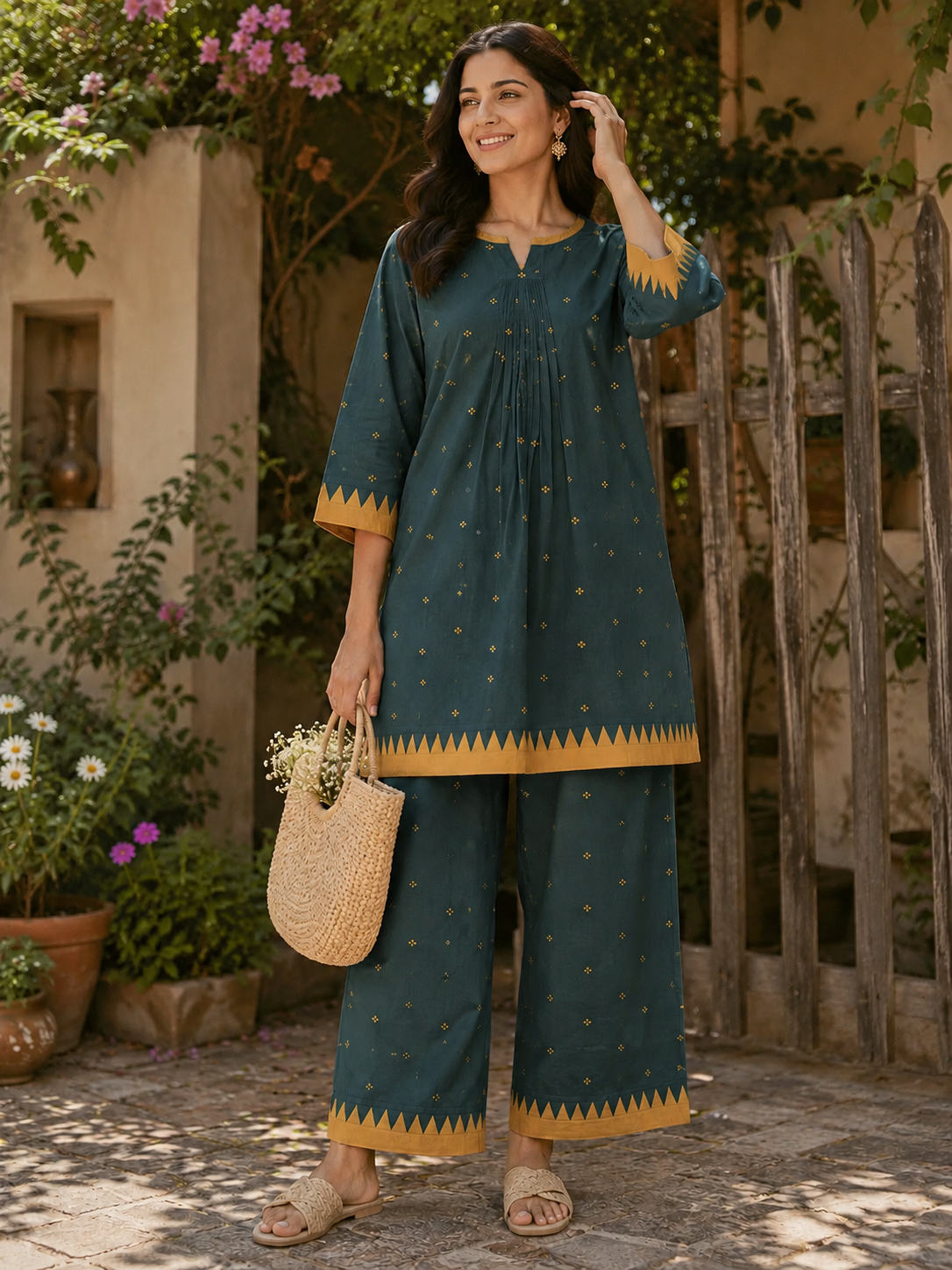 Teal Jamdani co ord set