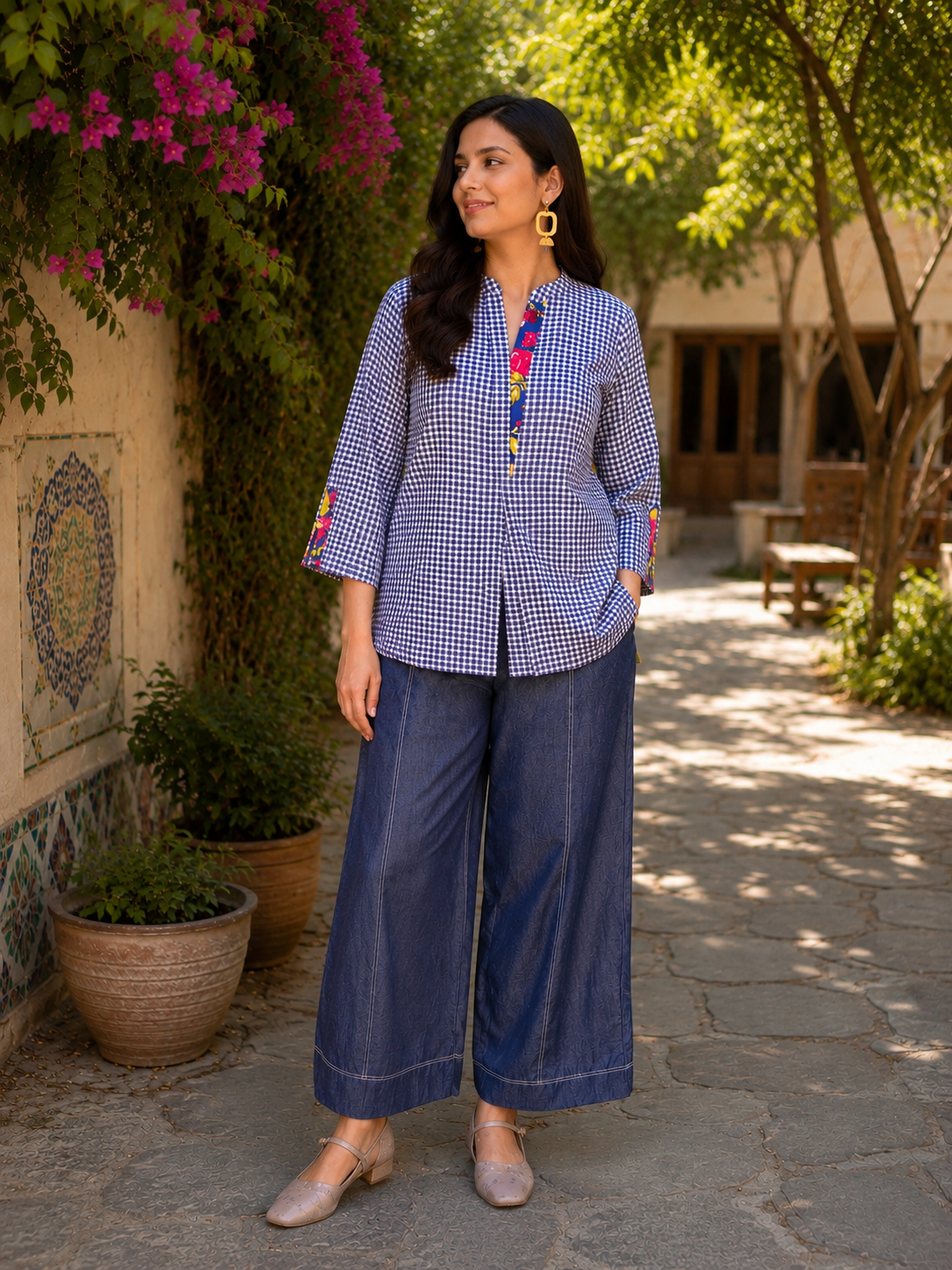 Indigo Check Top