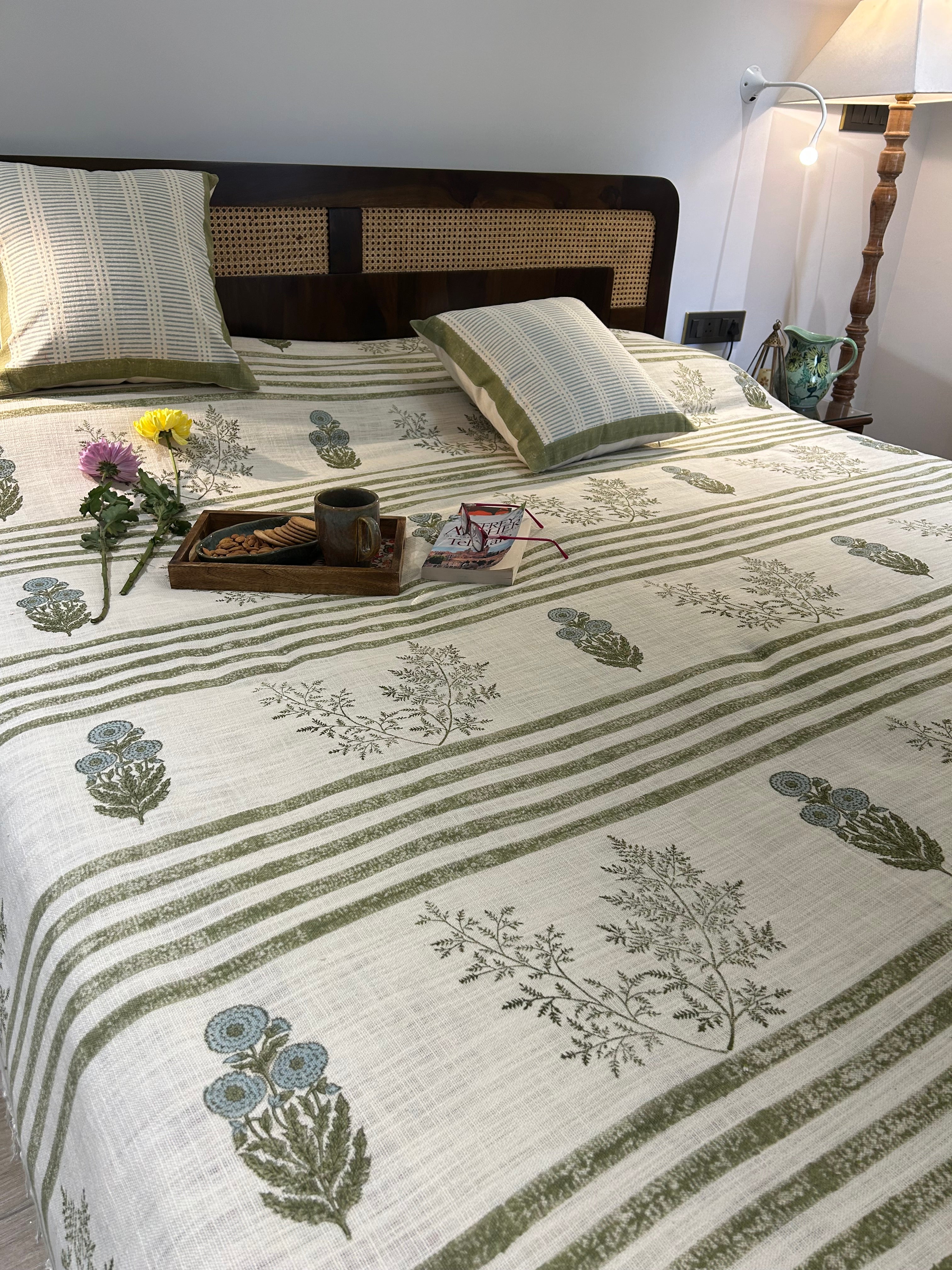 Green Fern And Flower Bedcover Set