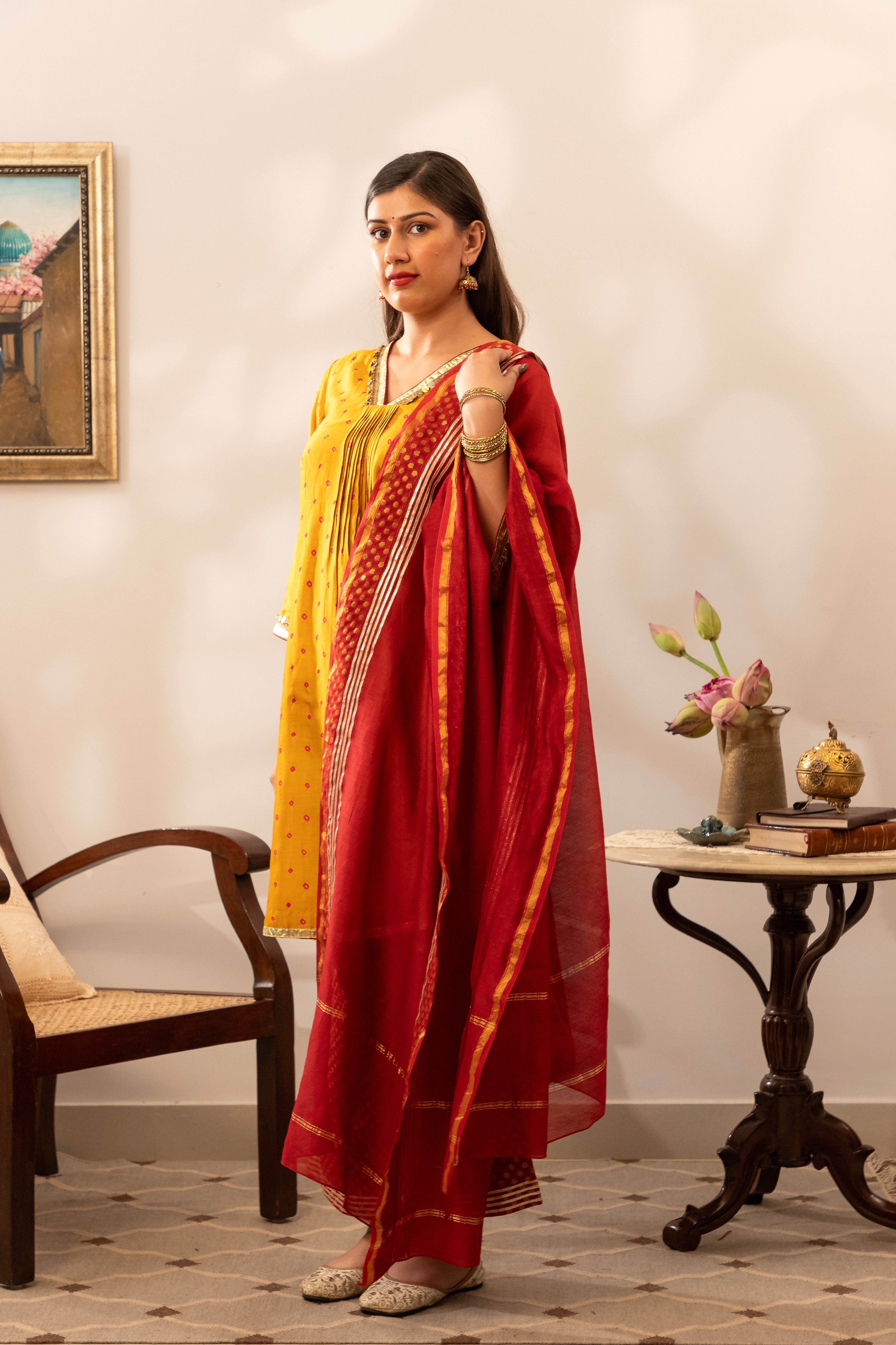 Sunehri Bandhani Chanderi Kurta