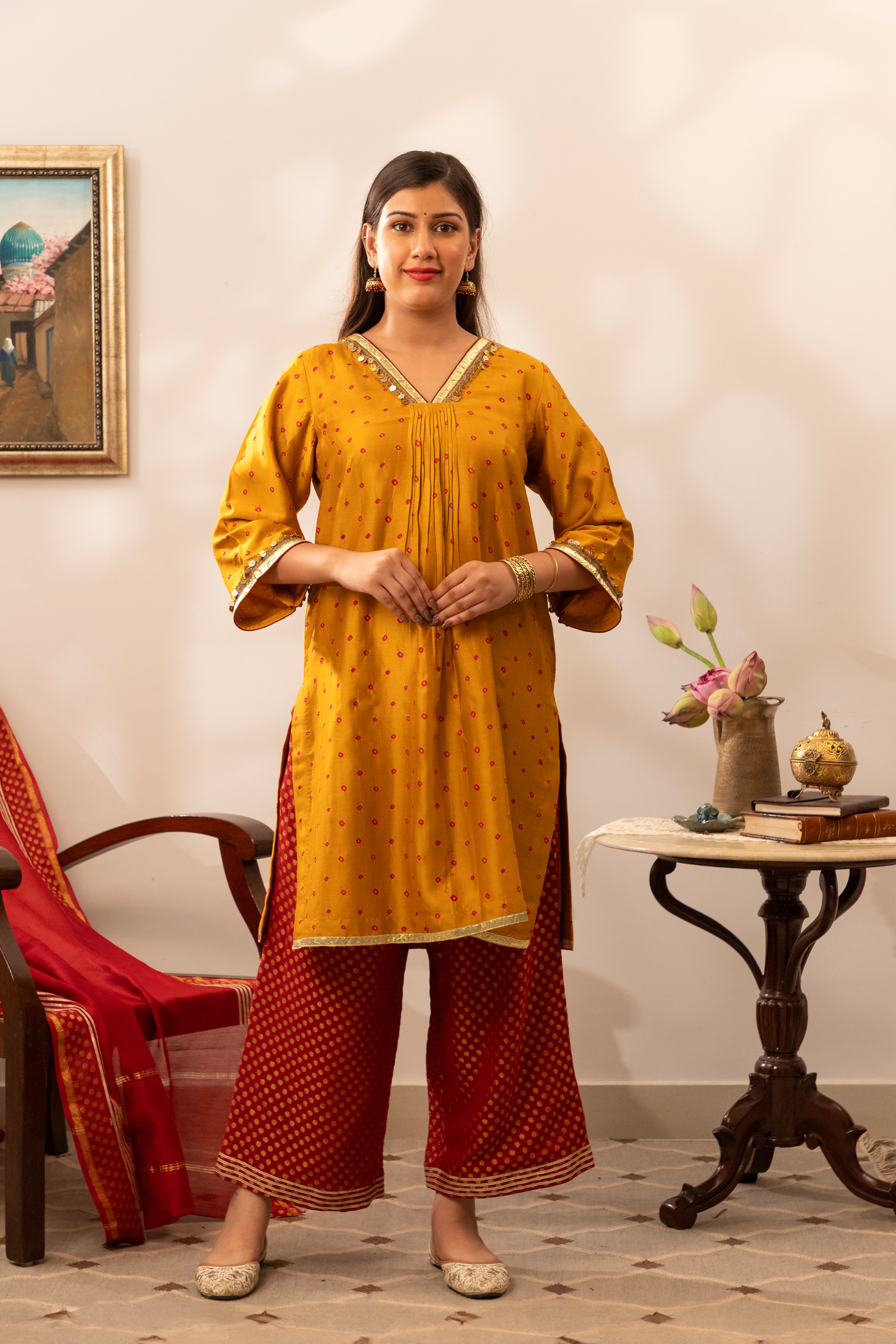 Sunehri Bandhani Chanderi Kurta
