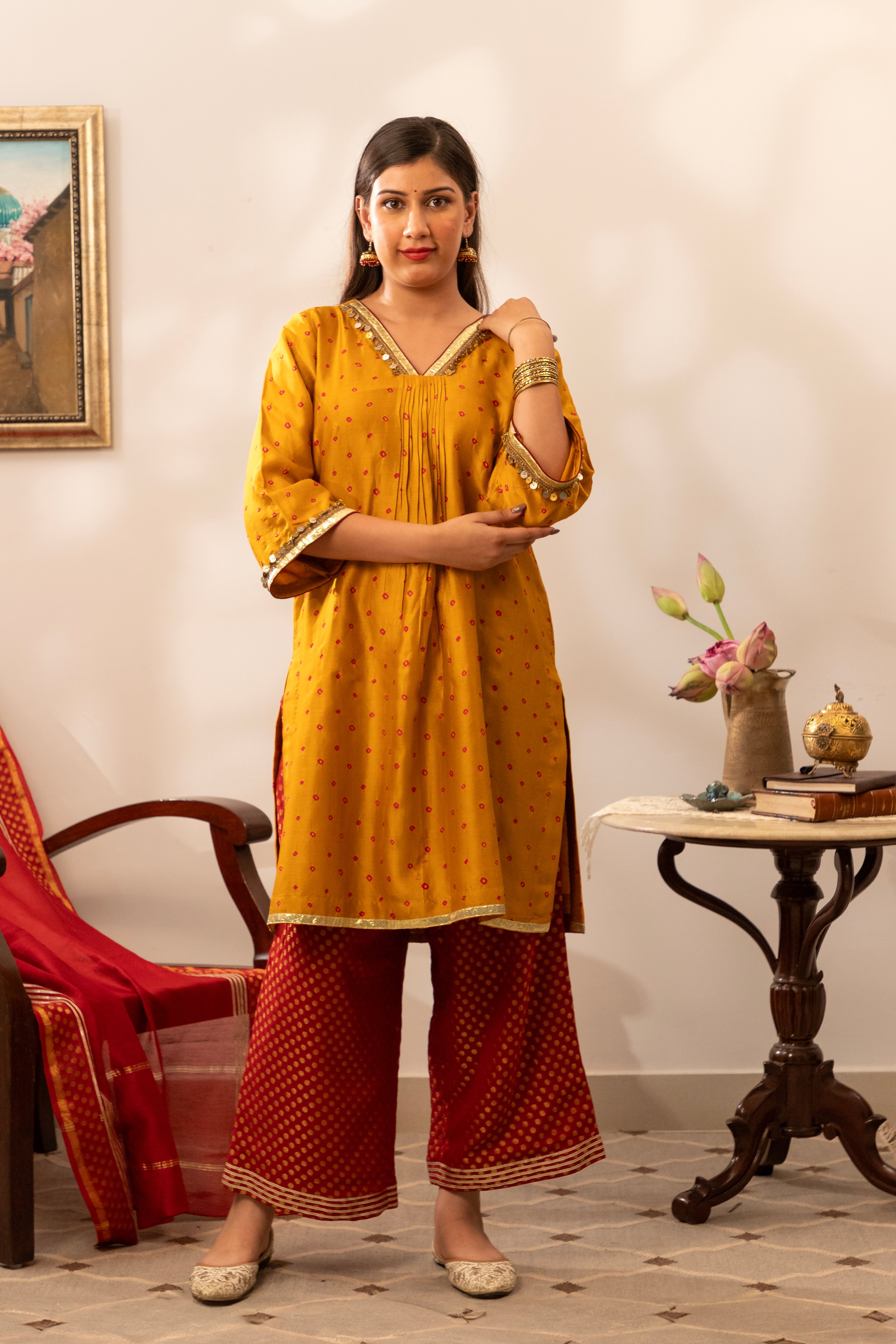 Sunehri Bandhani Chanderi Kurta