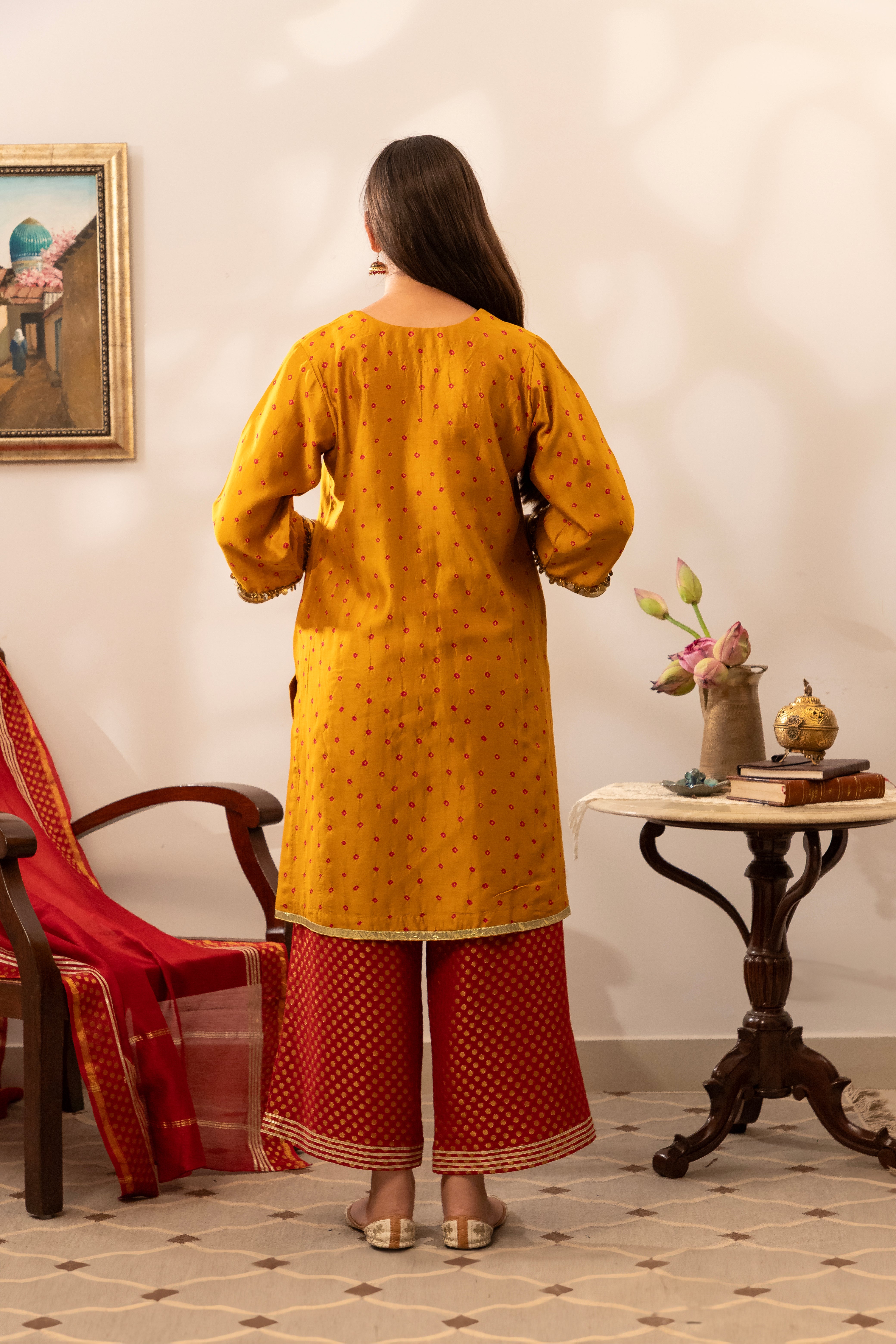 Sunehri Bandhani Chanderi Kurta