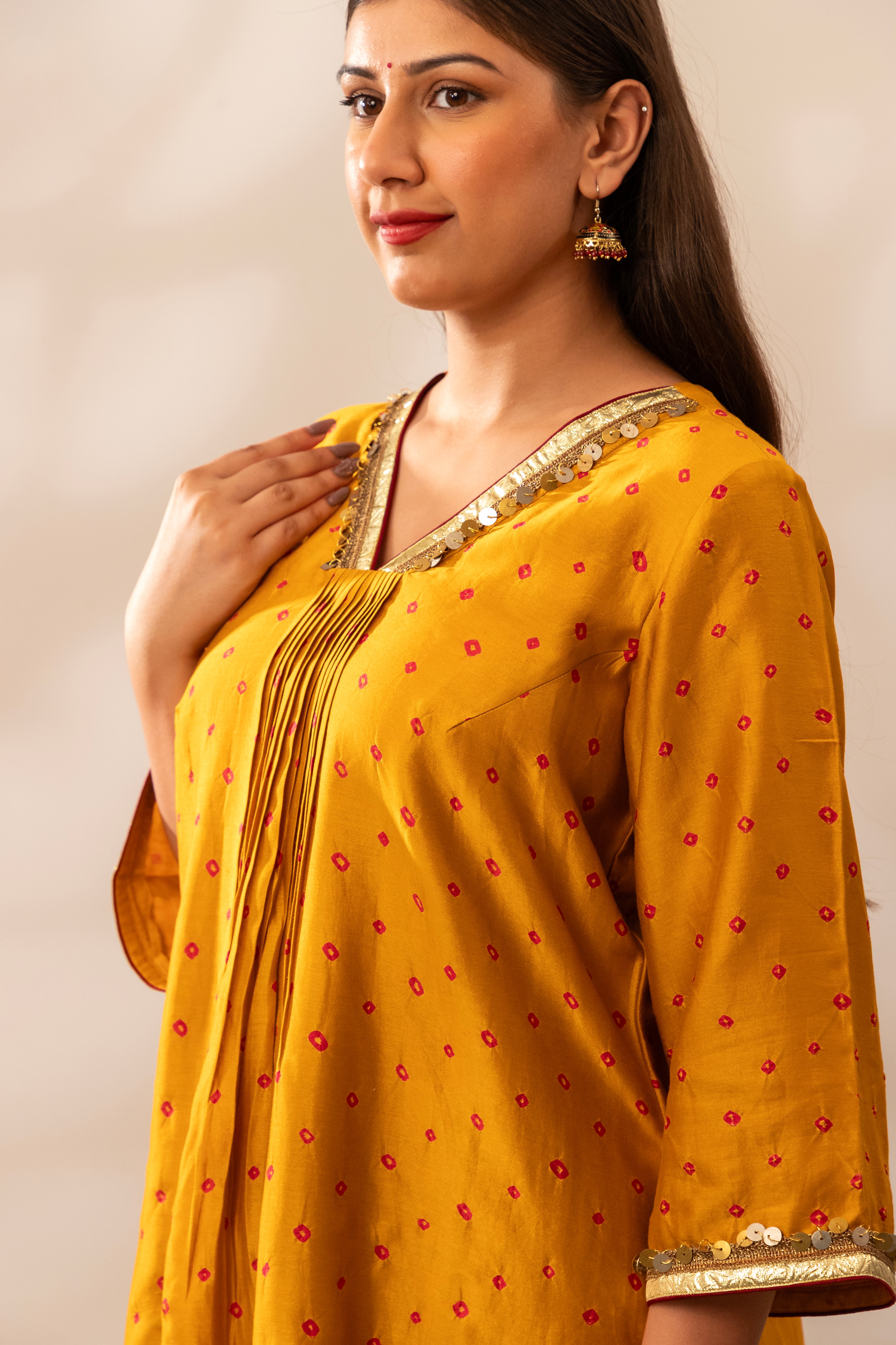 Sunehri Bandhani Chanderi Kurta