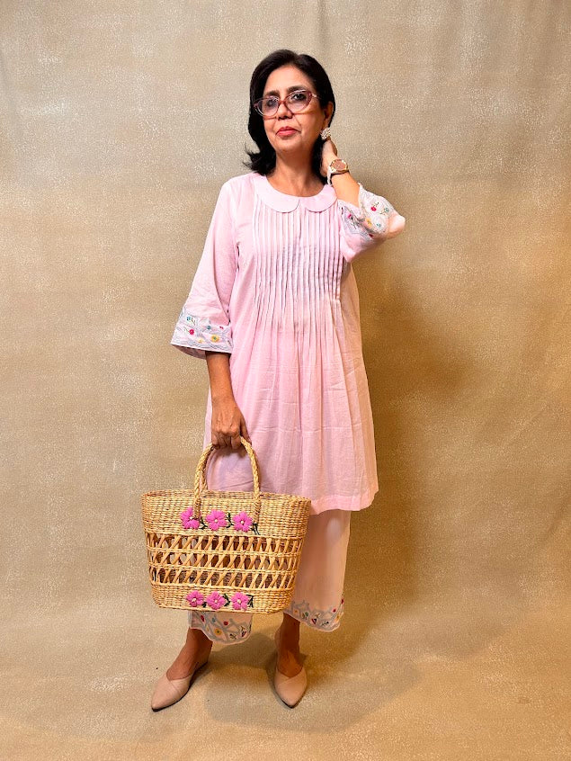 Flamingo Cotton Pleated Co Ord Set