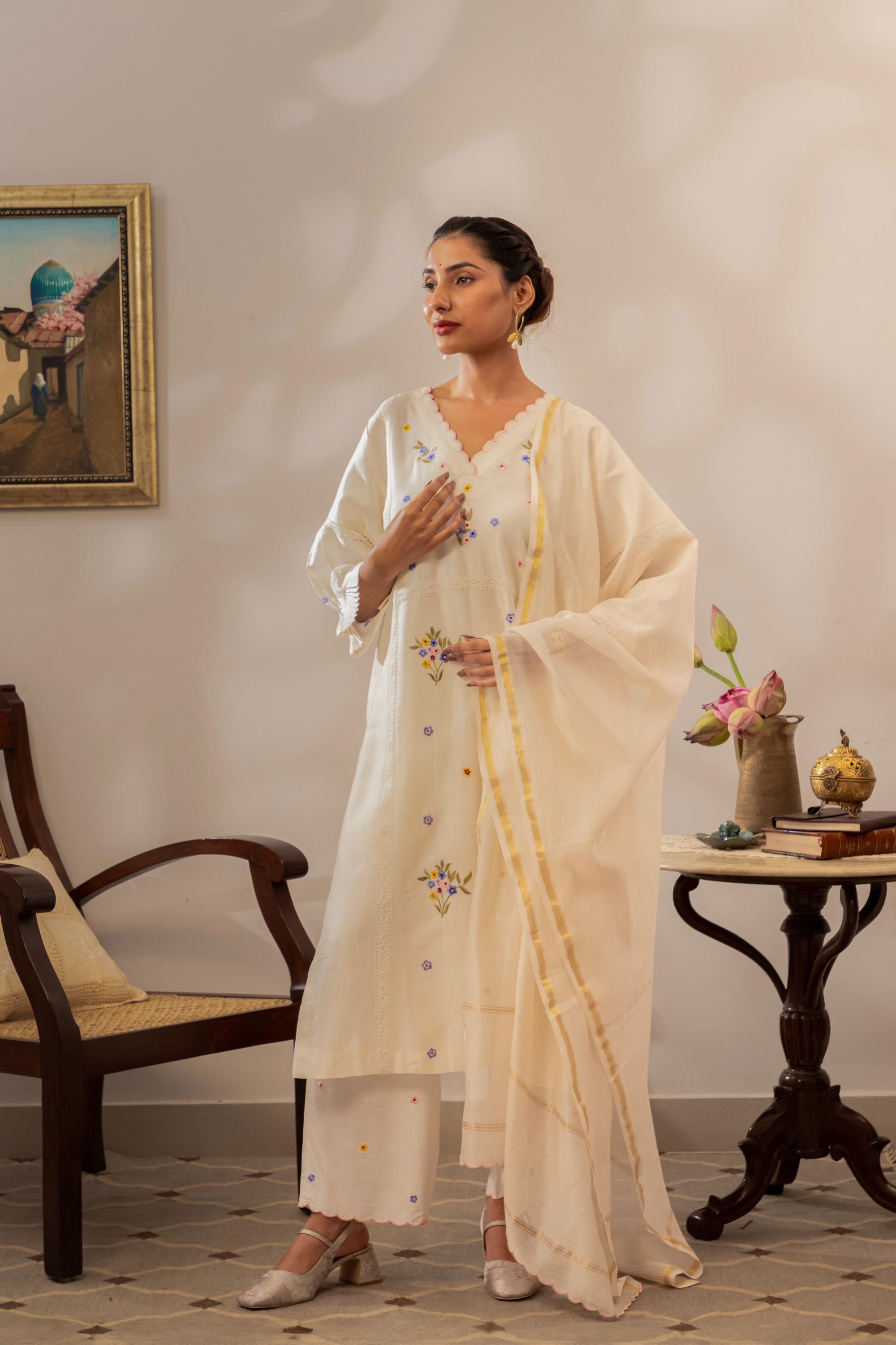 White Garden Kurta Set