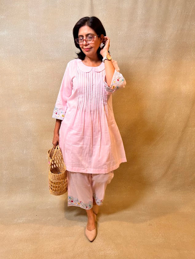Flamingo Cotton Pleated Co Ord Set