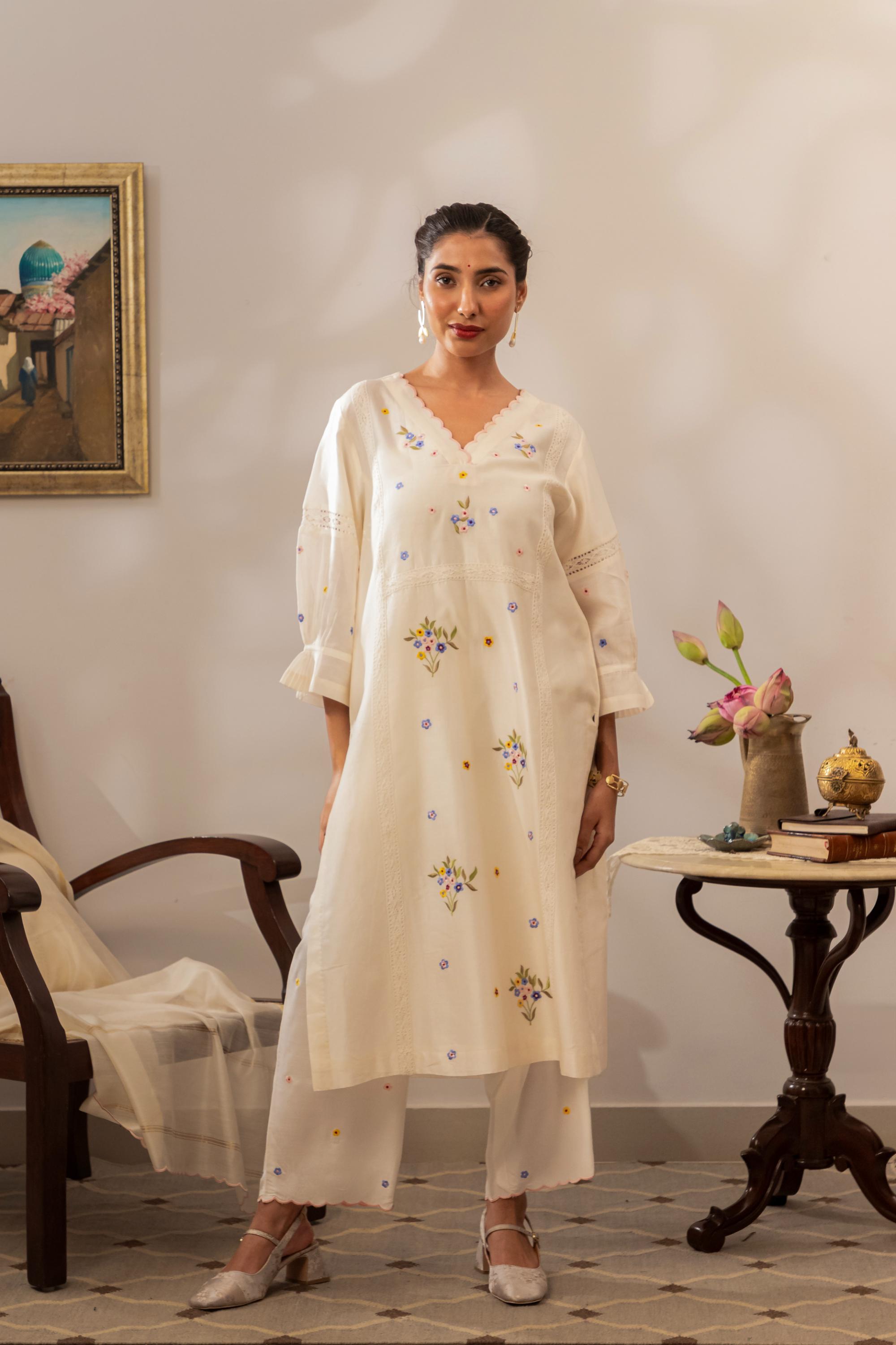 White Garden Kurta Set