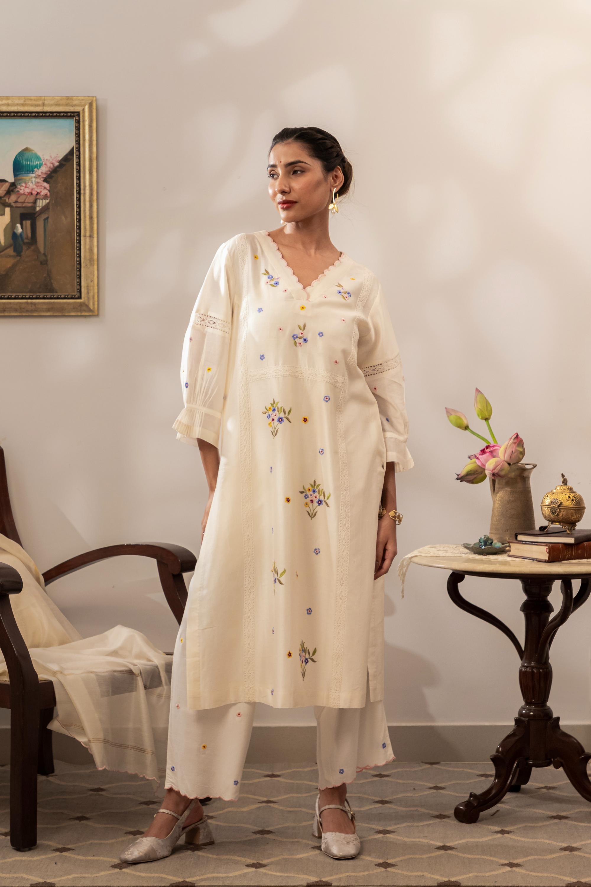 White Garden Kurta Set