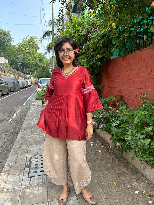Maroon Pure Chanderi Silk Kurti