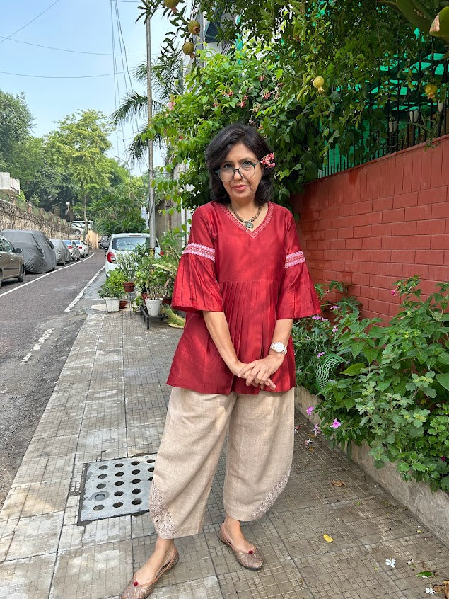 Maroon Pure Chanderi Silk Kurti