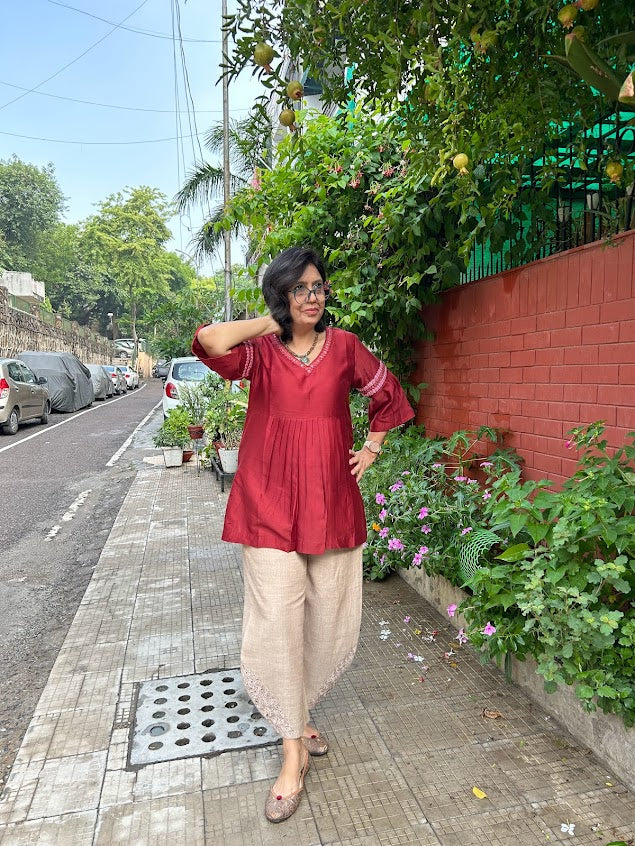 Maroon Pure Chanderi Silk Kurti