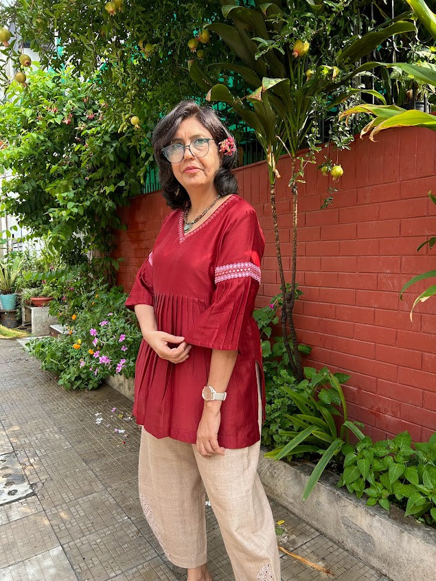 Maroon Pure Chanderi Silk Kurti