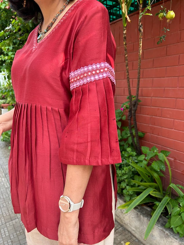 Maroon Pure Chanderi Silk Kurti