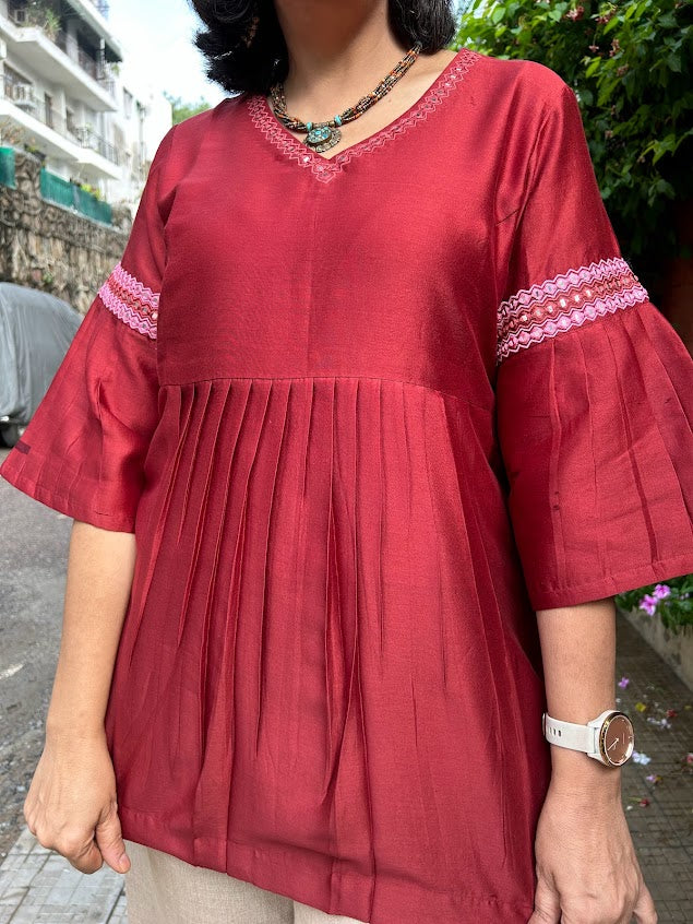 Maroon Pure Chanderi Silk Kurti