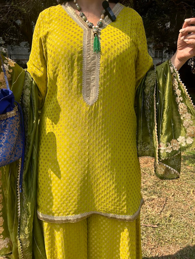 Lime Green Banarasi Kurti Sharara – indiecottonroute