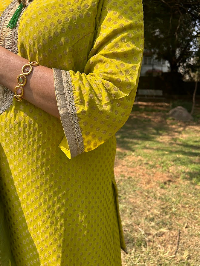 Lime Green Banarasi Kurti Sharara