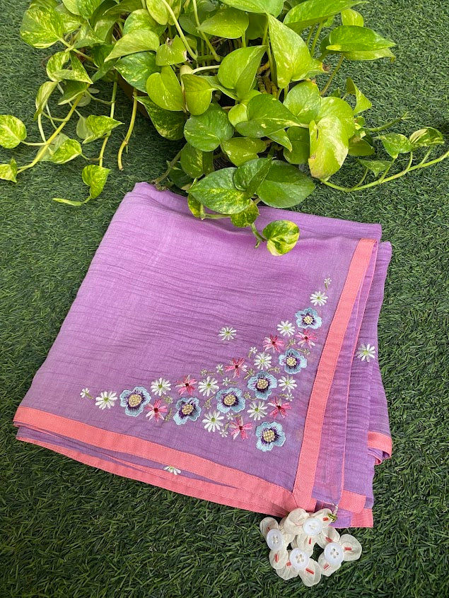 Orchid Embroidered Muslin Dupatta