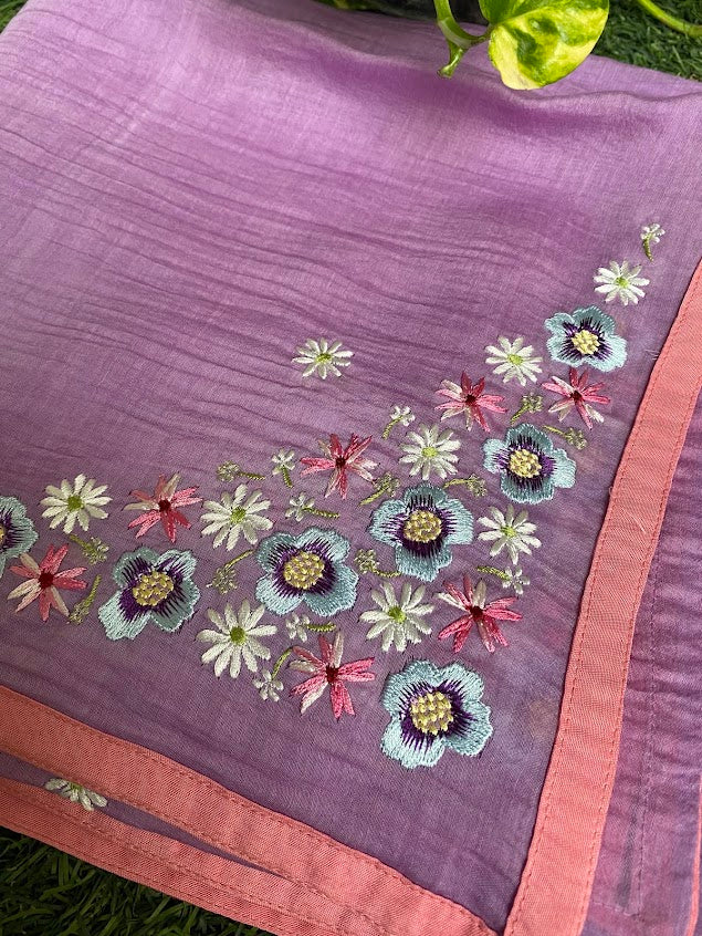 Orchid Embroidered Muslin Dupatta