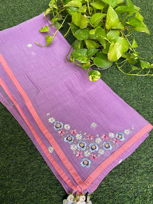 Orchid Embroidered Muslin Dupatta
