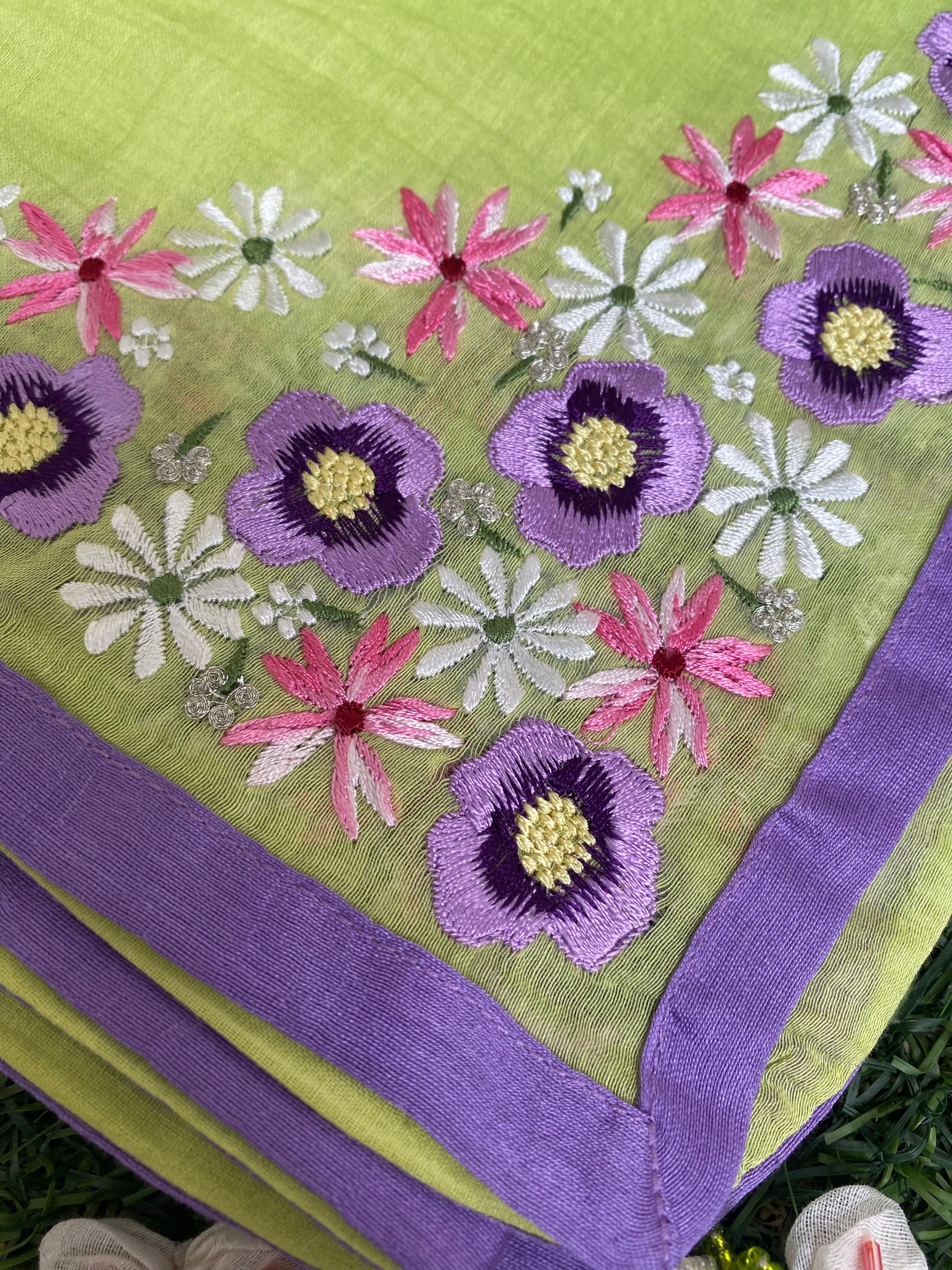 Parakeet Embroidered Muslin Dupatta