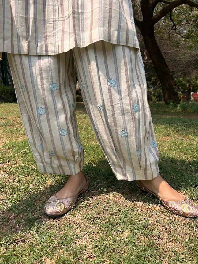 Cream Striped Cotton Co Ord Set