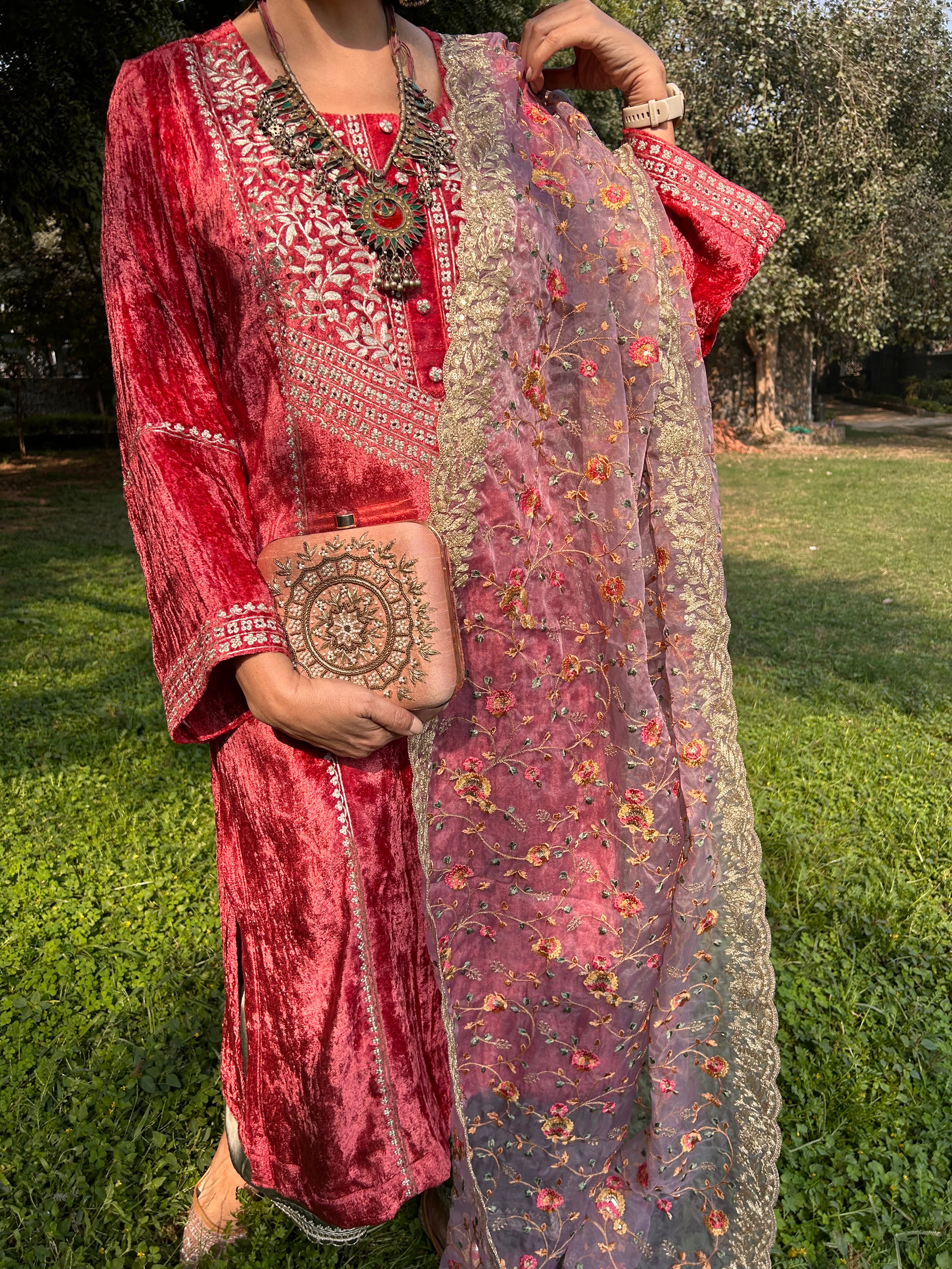 Pink Flower Bush Dupatta