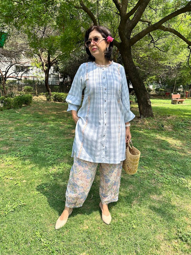 Cotton Checks Pale Blue Co Ord Set