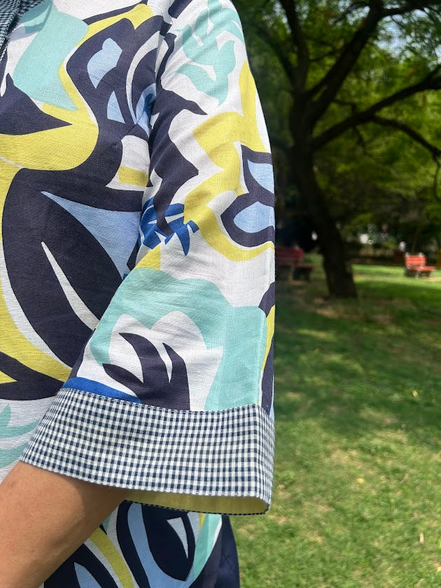 Abstract Linen Top And Cotton Pleated Pants