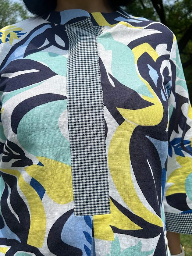 Abstract Linen Top And Cotton Pleated Pants