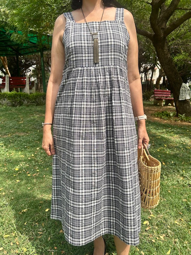 Checkered Sleeveless Cotton  Dress