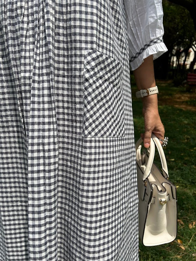 Checkered Cotton Dress With Appliqué