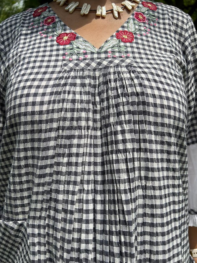 Checkered Cotton Dress With Appliqué