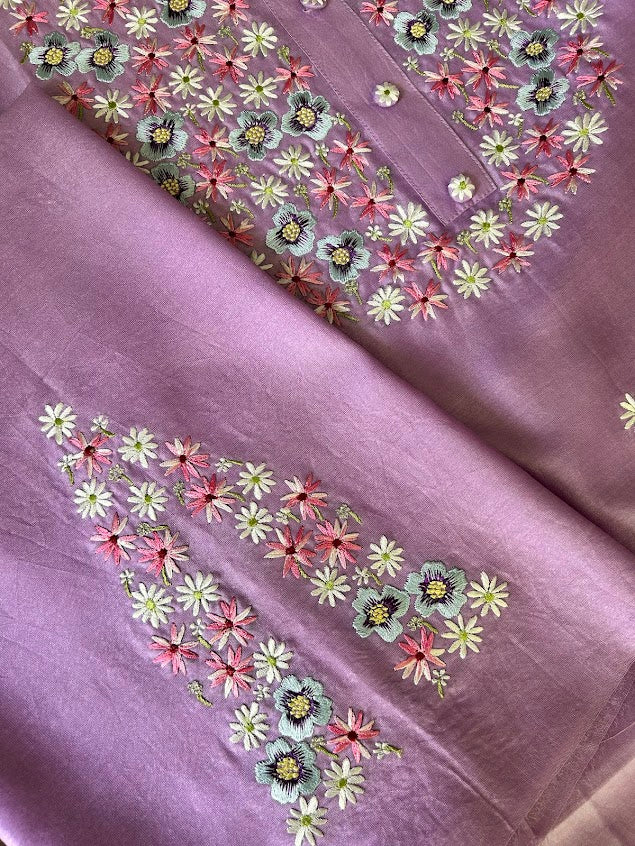 Orchid Chanderi Silk Embroidered Suit (Set Of 3)