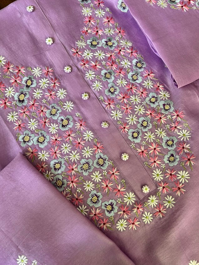 Orchid Chanderi Silk Embroidered Suit (Set Of 3)