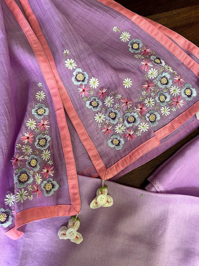 Orchid Chanderi Silk Embroidered Suit (Set Of 3)