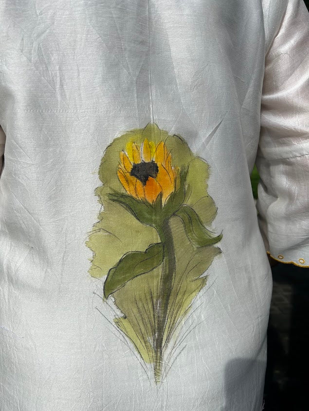 White Chanderi Silk & Handpainted Dress